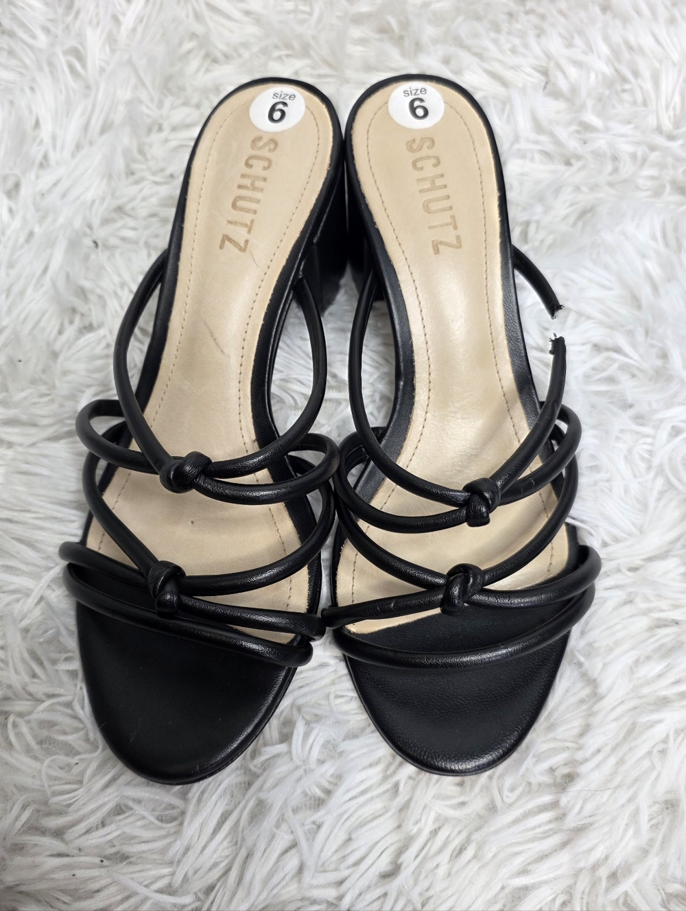 SCHUTZ Black Knotted Multi-Strap Mule Sandals Sz 6 Made In Brazil